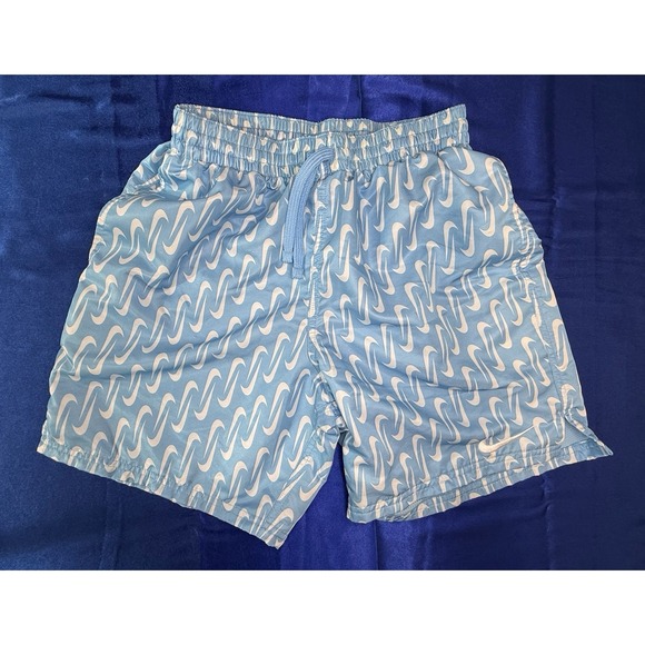 Nike Other - Nike Swim Shorts Men's Small 6.5" Blue Volley Shorts White Swoosh AOP All Over